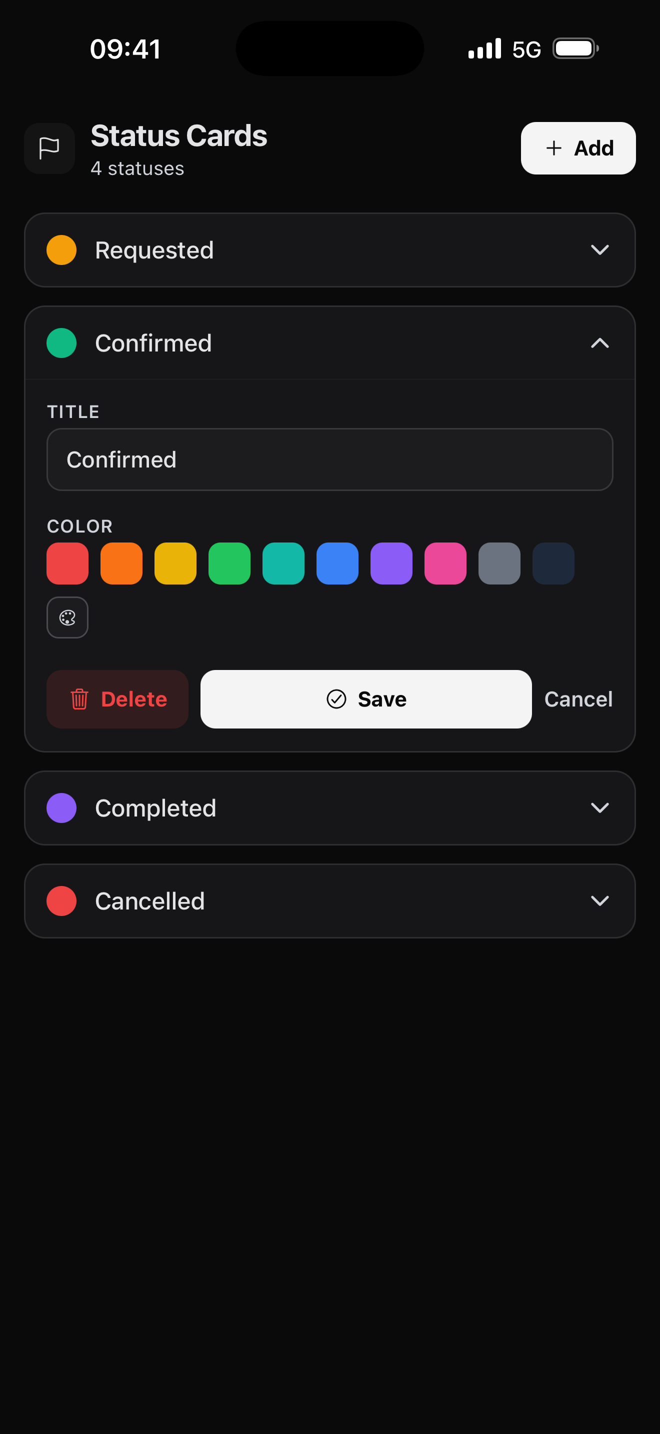 Custom document statuses screen