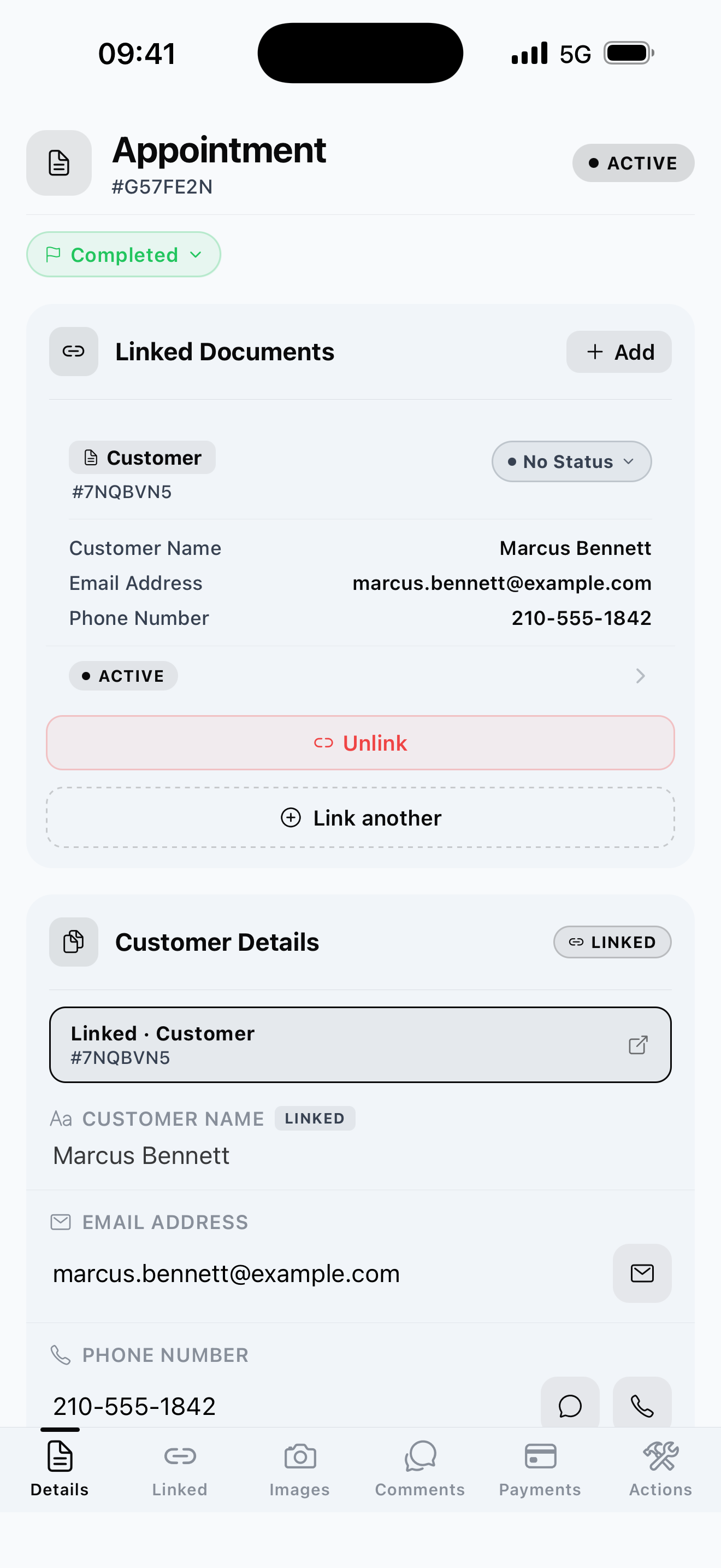 Linked documents screen